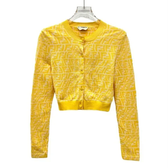 Fendi Yellow logo jacquard all-over print knit cardigan - Picture 1 of 8